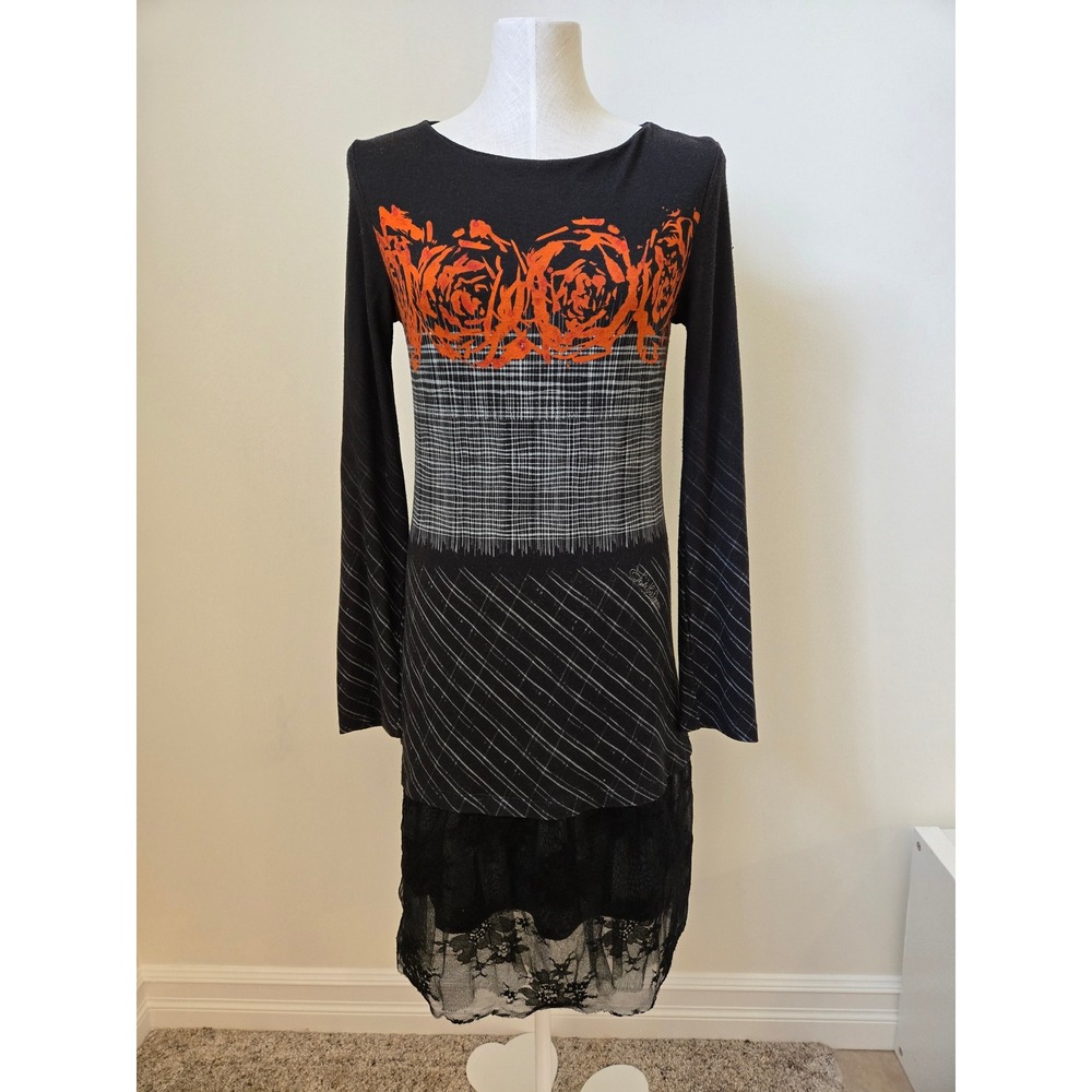 Save The Queen! Italy Abstract Print Lace Hem Dress Womens Large Avant Garde